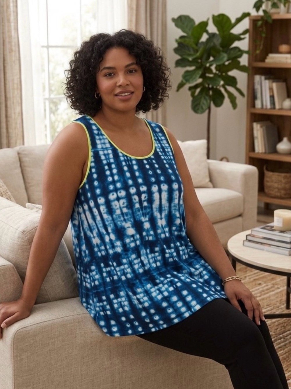Simply Vera Vera Wang XXL Sleeveless Tank Top – Blue Tie-Dye Print Like New
